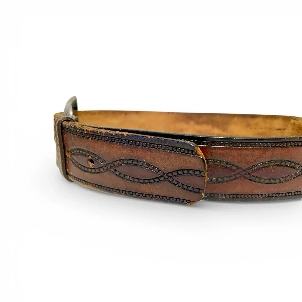 Vintage Leather Belt with Western Core Silver Buckle Size 32